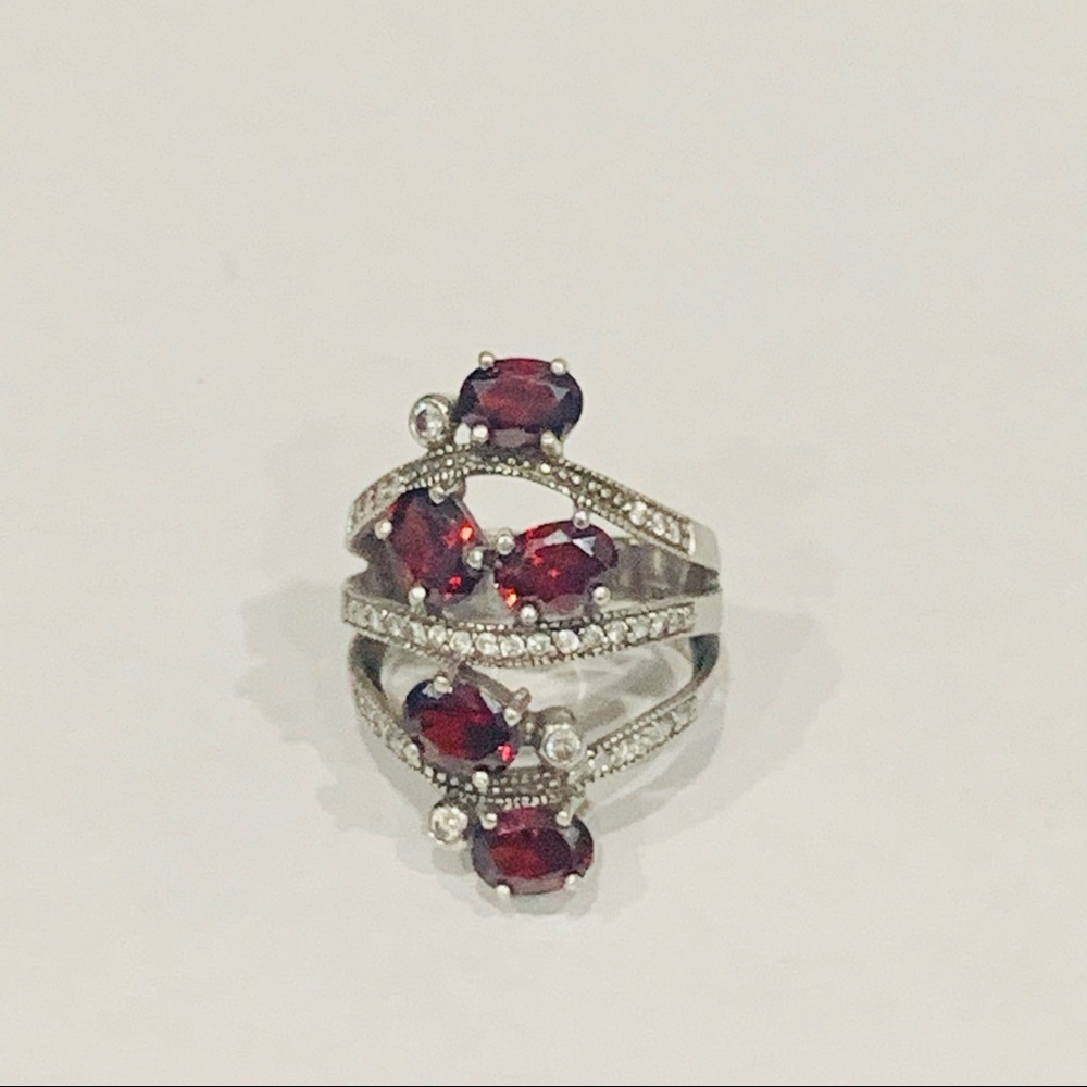925 Sterling Silver Ruby Ring Cz Size 8 - image 2